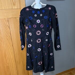 Gianni Bini Black Long-Sleeve Floral Embroidered Dress